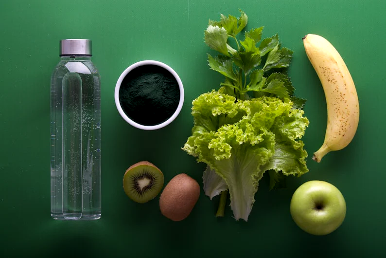vegetables and bottle of water
